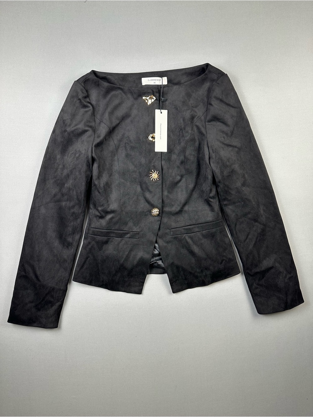 NWT COMMENSE Suede Effect Fitted Metal Button Jacket - Womens XS